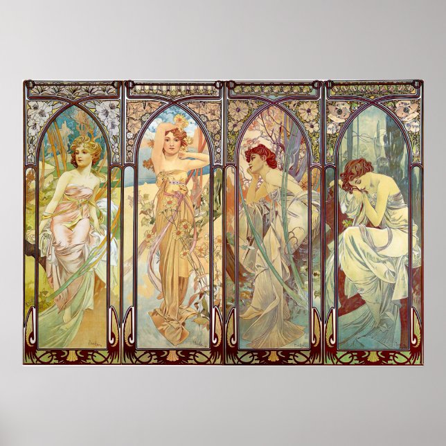 Poster Alphonse Mucha - Les heures du jour (Devant)