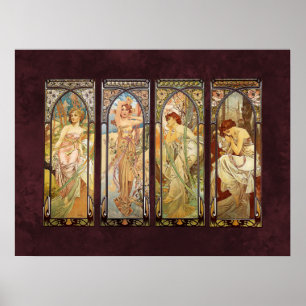 Poster Alphonse Mucha, Les Moments de la journée