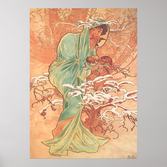 Poster Alphonse Mucha - L'Hiver - Les Saisons (Devant)