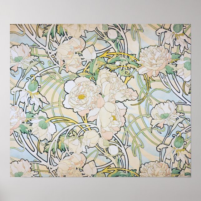 Poster Alphonse Mucha Peonies (Devant)