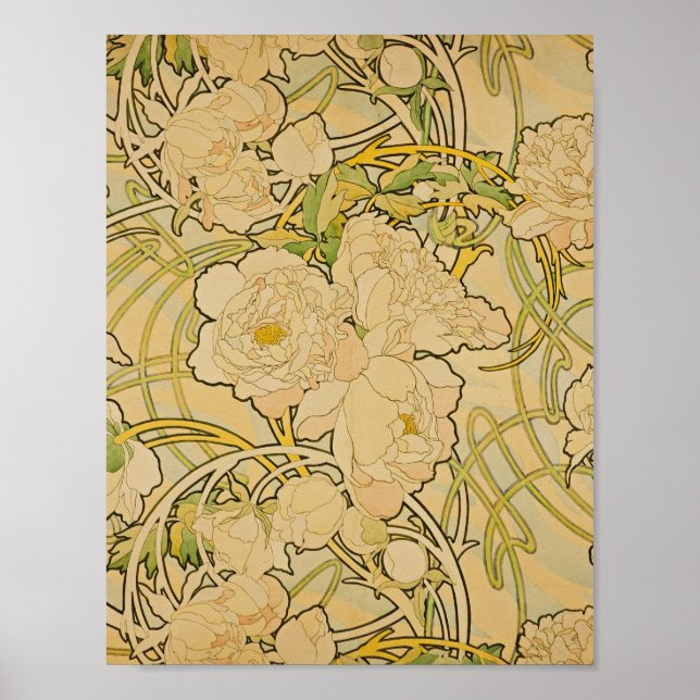 Poster Alphonse Mucha - Peonies (Devant)