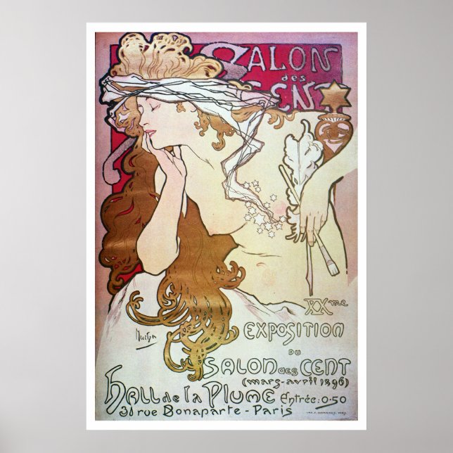 Poster Alphonse Mucha. Salon Des Cent, 1896 (Devant)