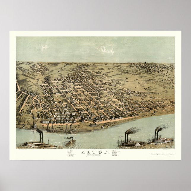 Poster Alton, IL Carte panoramique - 1867 (Devant)