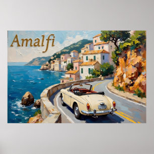 Poster Amalfi Coast Drive : Retro Paysage Peinture à l'hu
