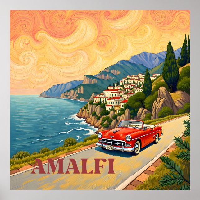 Poster Amalfi Coast Retro Drive : Van Gogh Style (Devant)