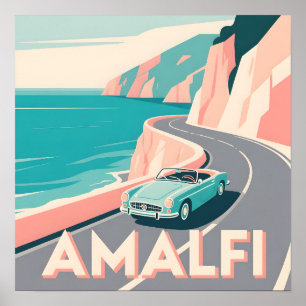 Poster Amalfi Coast Retro Travel : Vector Art Carré