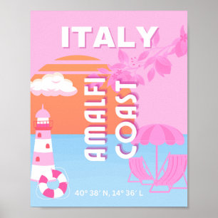 Poster Amalfi Coast Travel Art, Preppy Travel, Rose