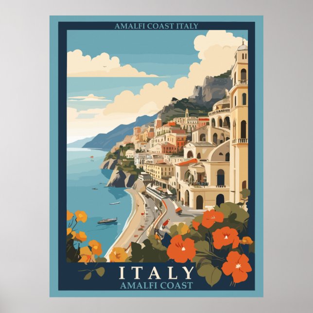 Poster Amalfi Italie Retro Voyage Vintage (Devant)