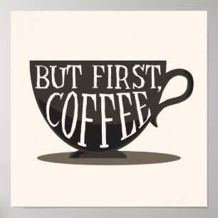 Poster Amants de café mais d'abord, copie de citation de