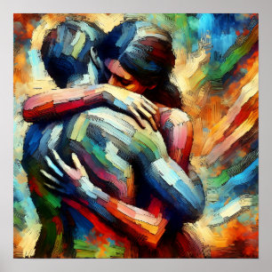 Poster Amants s'étreignant dans le style de peinture à l'