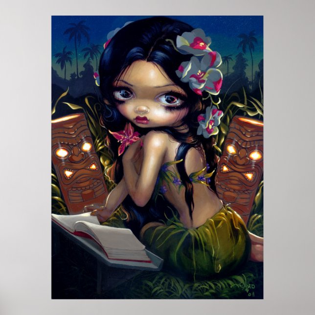 Poster Amara et le livre ART IMPRIMER menehune tiki lowbr (Devant)