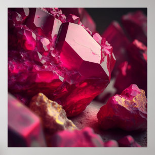 Poster Amas de cristal inspiré du rubis en rose cramoisi
