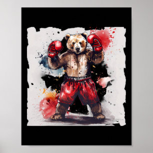 Poster Amateur de boxe ours Gants de boxe Kickboxing Drôl