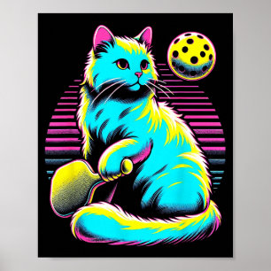 Poster Amateur de chat pickleball rétro - félin de sport 