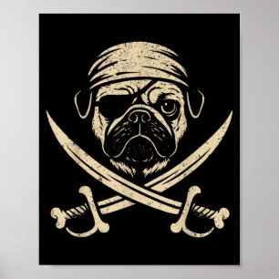 Poster Amateur de chien os croisés Pug Pirate Vintage