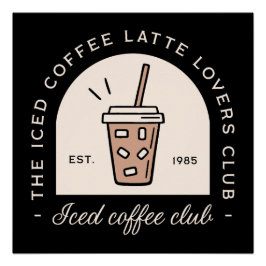 Poster Amateur de latte de café glacé fantaisie noir