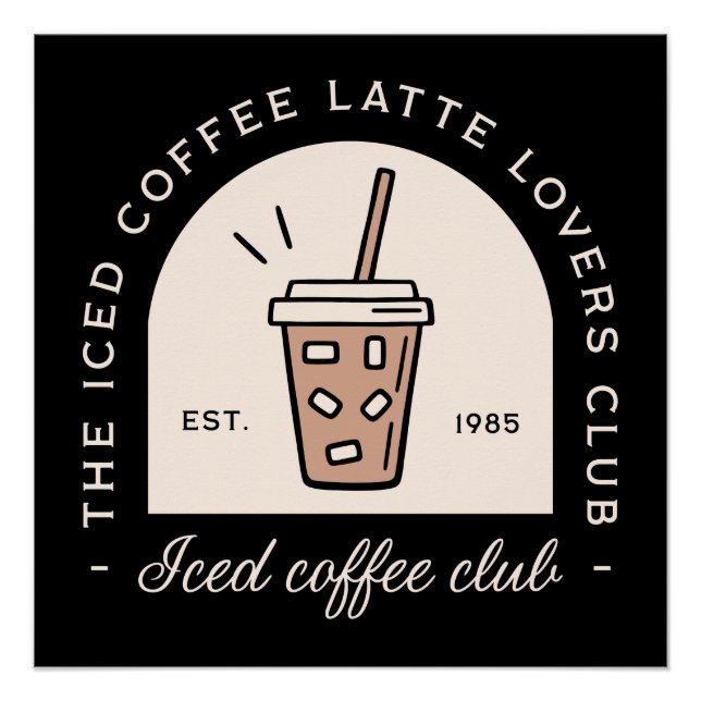 Poster Amateur de latte de café glacé fantaisie noir (Devant)