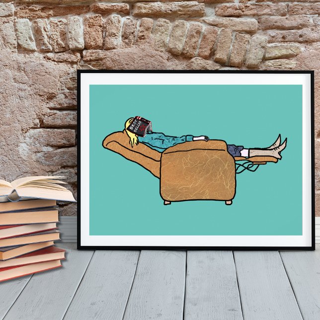 Poster Amateur de livres drôles (Funny book lover poster original collage artwork by artist Catherine Sweetman )