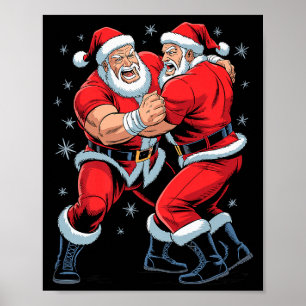 Poster Amateur de lutte avec le Père Noël Drôle de lutteu