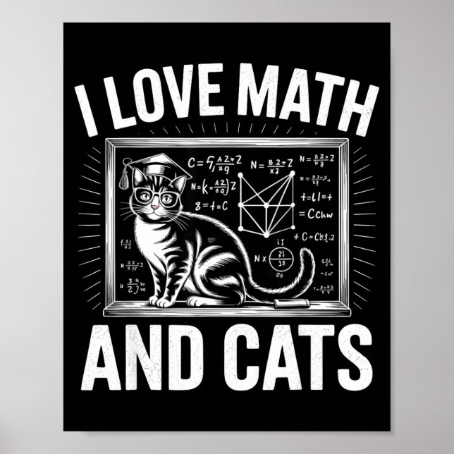 Poster Amateur de maths chat drôle professeur de mathémat (Devant)