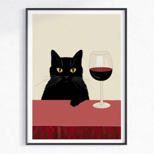 Poster Amateur de vin Chat Noir Drôle