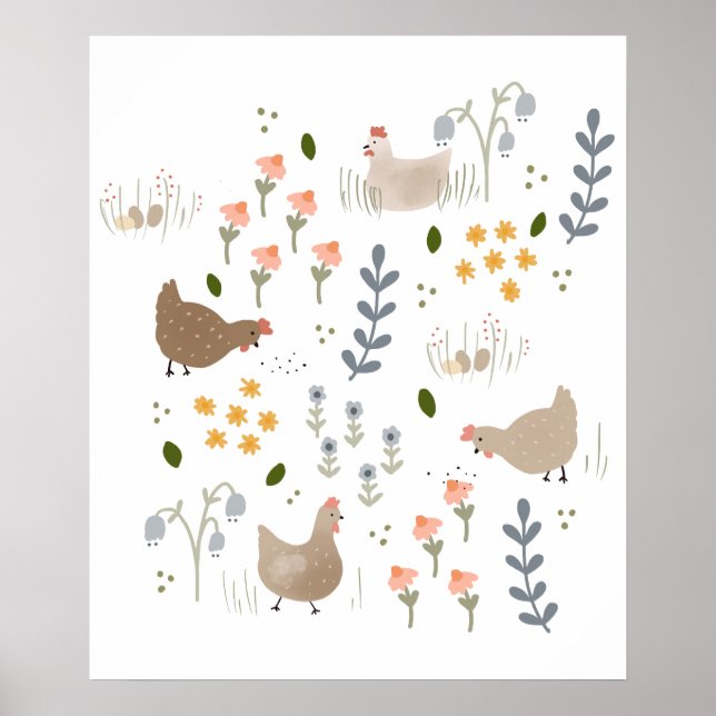 Poster Amateurs de poulet Ferme Animaux Plutôt Floral (Devant)