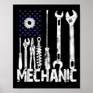 Poster Amateurs mécaniques   Mechanic USA Drapeau
