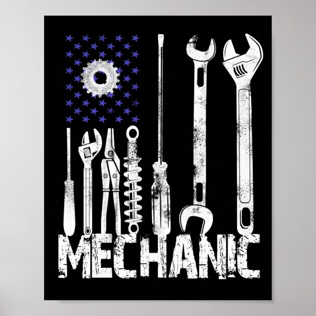 Poster Amateurs mécaniques | Mechanic USA Drapeau (Devant)
