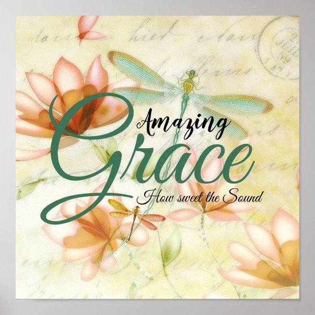 Poster Amazing Grace Flowers and dragonfly (Devant)