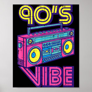 Poster Ambiance 90 Boom Box Radio Amateur de Musique Rétr