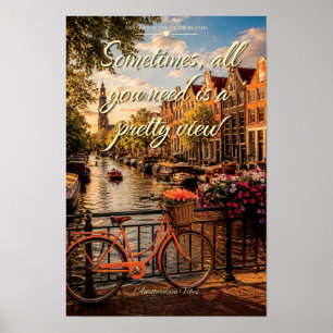 Poster Ambiance Amsterdam Canal Bicyclette Tulipes Art Sc