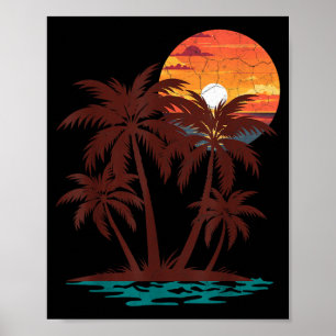 Poster Ambiance Rétro 70s 80s Plage Coucher de Soleil Pal