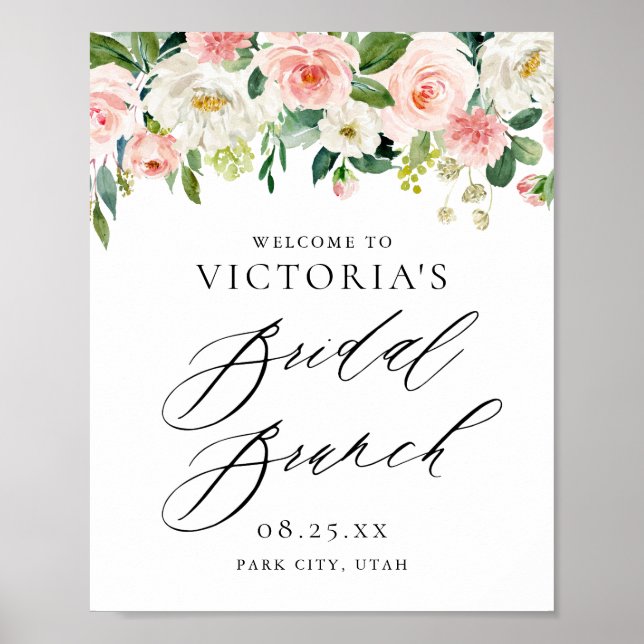 Poster Ambiance romantique Peach Florals Brunch nuptial (Devant)