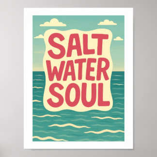 Poster Âme d'eau salée Rétro Plage Océan Typographie Côte