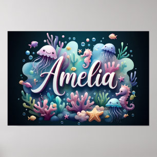 Poster Amelia Ocean Nursery Animaux sous-marins