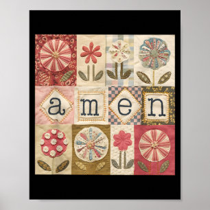 Poster Amen Patchwork Fleur Joyeuses Pâques Jésus Chrétie