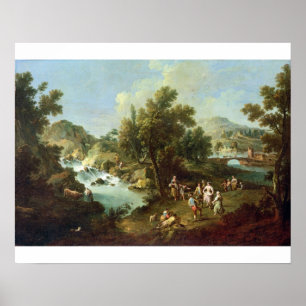 Poster Aménagez en parc avec une rivière et des paysans