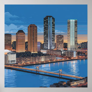 Poster America Boston City Skyline, Boston Ma Us Skyline
