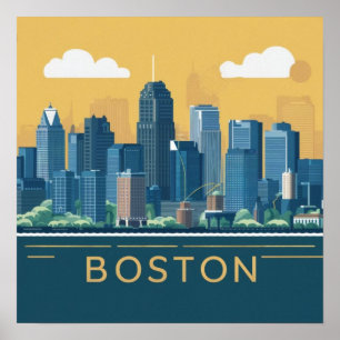 Poster America Boston City Skyline, Boston Ma Us Skyline