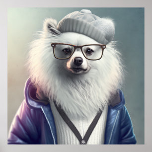 Poster américain Eskimo Hipster Dog