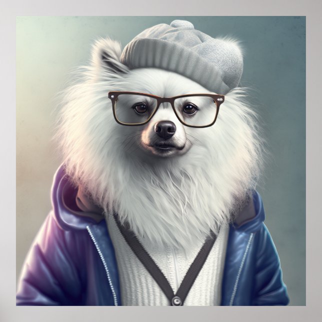 Poster américain Eskimo Hipster Dog (Devant)