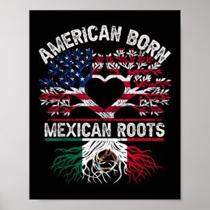 Poster Américain Né Racines Mexicaines Drapeau Arbre Mexi