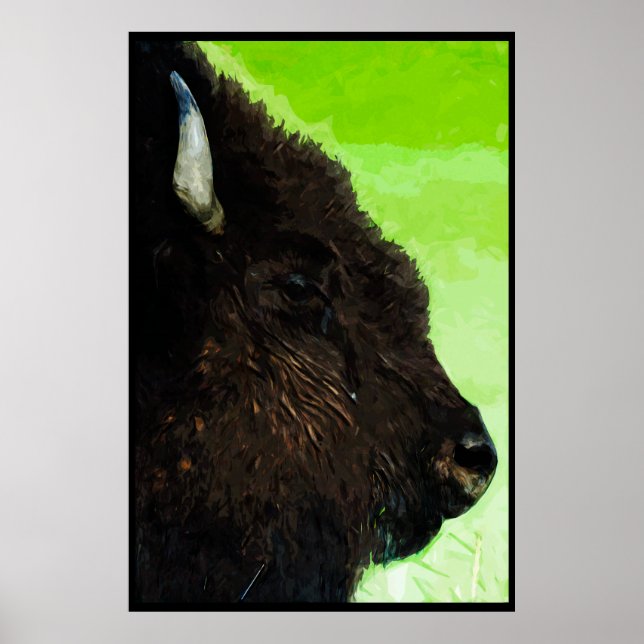 Poster American Bison Portrait Impressionnisme Abstrait (Devant)