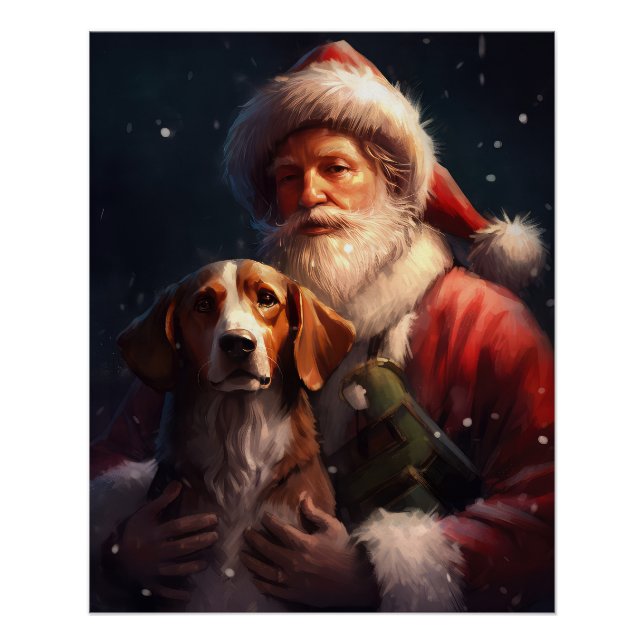 Poster American English Foxhound Santa Claus Noël (Devant)