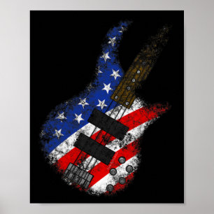 Poster American Flag By Guitare Usa Independence Day 4e