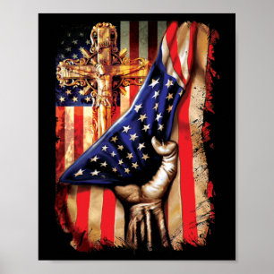 Poster American Flag Cross Jesus Héritage Christian