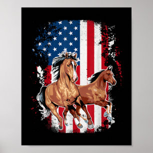 Poster American Flag Patriotic Horse Horseback Riding Far