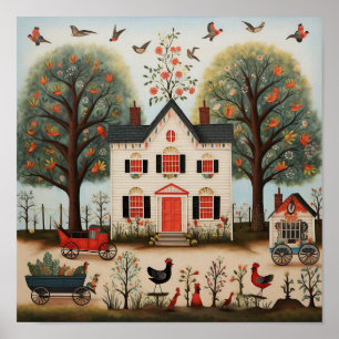 Poster American Folk Art White Farmhouse