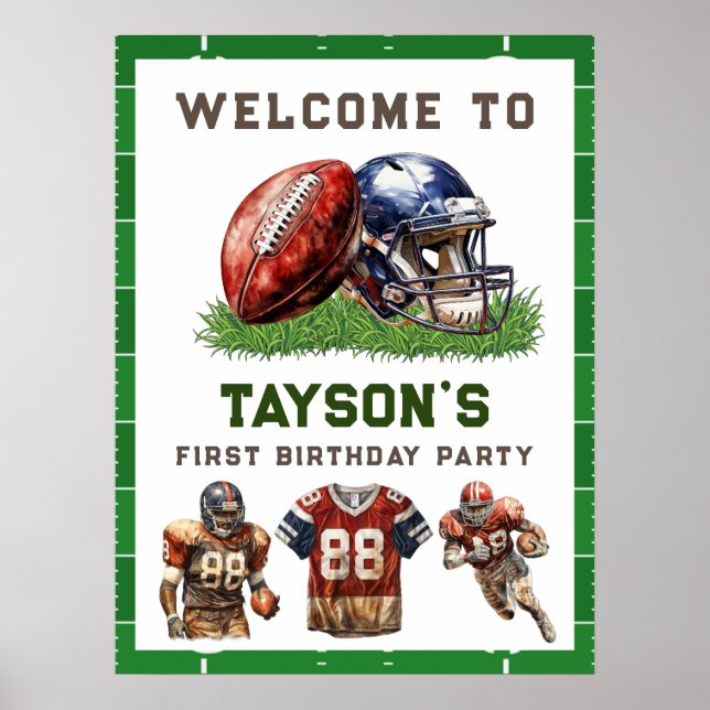 Poster American Football First Year Down 1st Birthday (Devant)