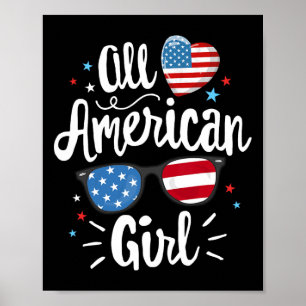 Poster American Girl Women Drapeau Américain 4 Juillet Pa